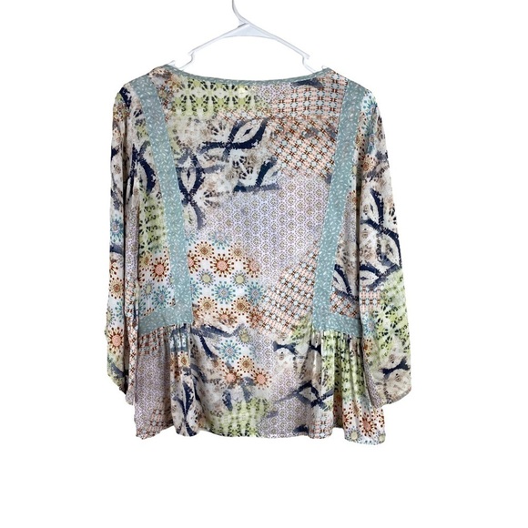 Dylan Blouse Top Boho Patchwork Print Pullover Women’s Size XS Blue Green Multi - Picture 8 of 9